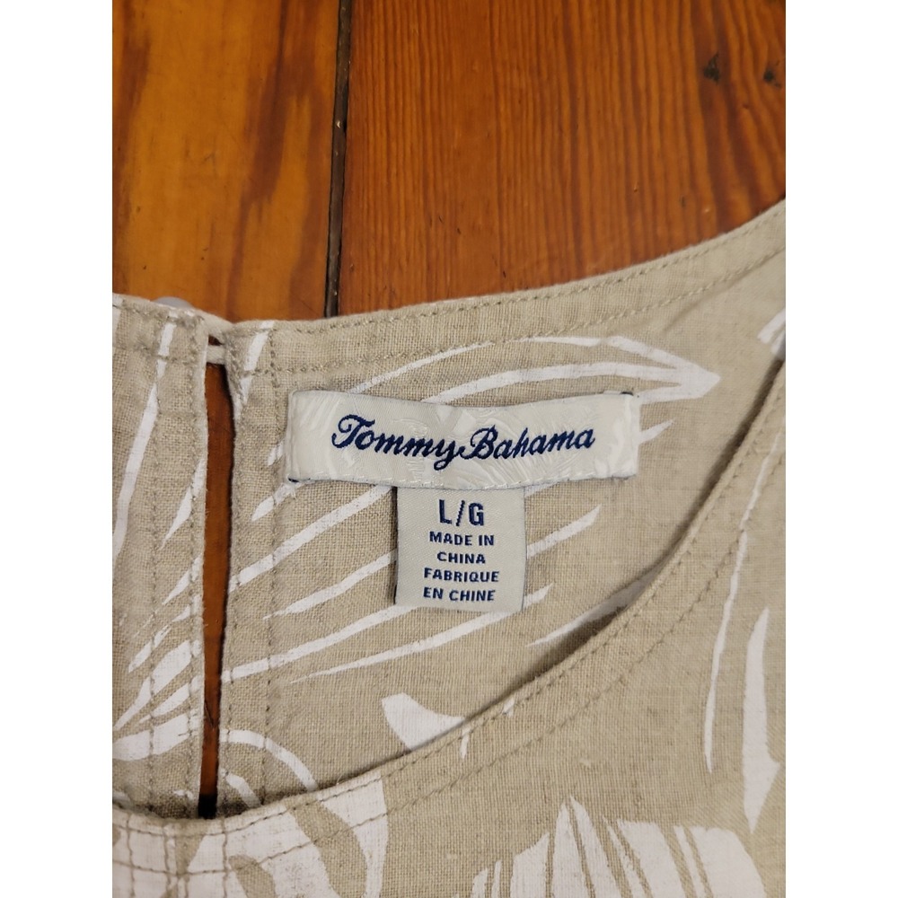 Tommy Bahama Linen Cotton Mini Dress Womens L Tropical Vacation Floral Cream - Picture 3 of 8